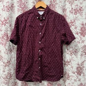 Denim & Flower Ricky Singh Burgundy Polka Dot Slim Fit Shirt XL